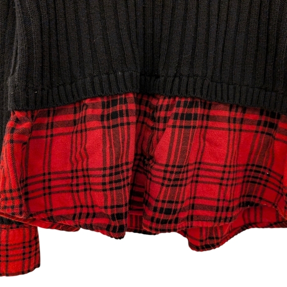 STYLE&CO Black Layered Sweater Red Flannel Plaid Shirt Collar Grunge Goth Large - Picture 5 of 7
